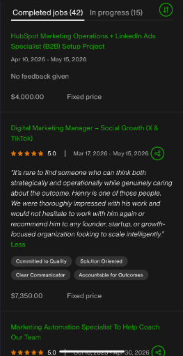 Verified Upwork client review screenshot
