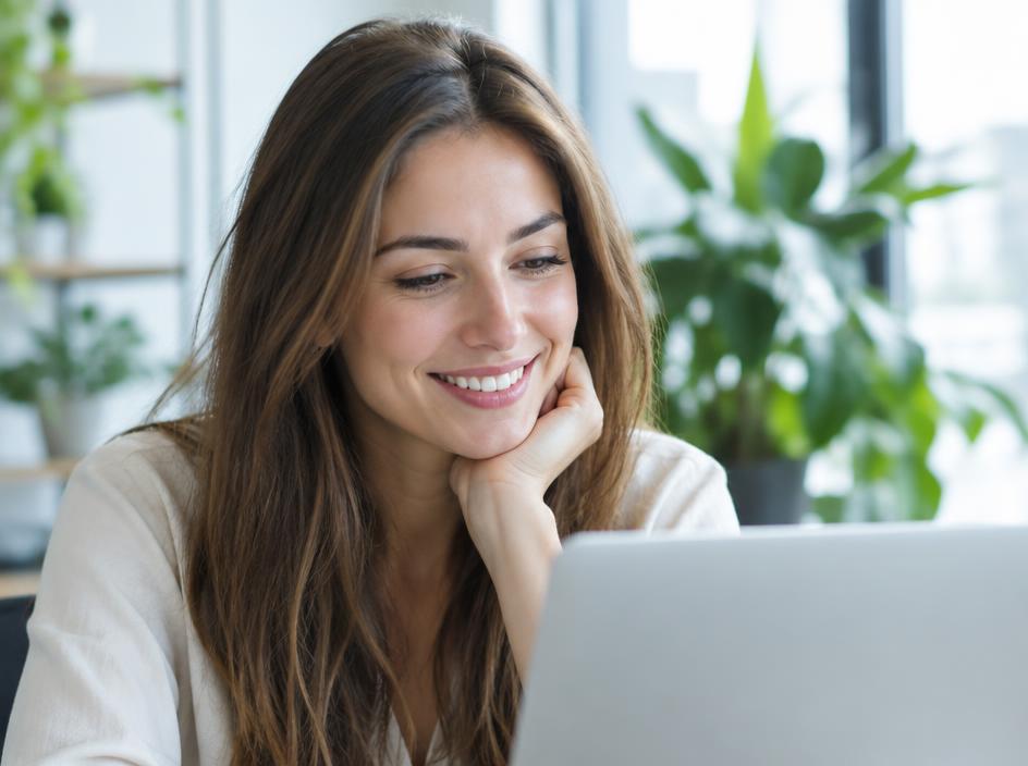 Operator smiling while reviewing finished client work
